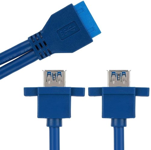 19Pin header Motherboard to Dual USB3.0 A Female Panel Mount Extension Cable - Picture 4 of 5