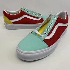 Vans Old Skool customade for you yellow / red/ teal Size M 9 / W 10.5 No Lid
