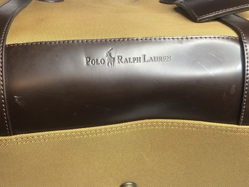 Vintage Polo Ralph Lauren Duffel Bag Tan Canvas Leather Trim Tan Beige Rare!! - Picture 21 of 24