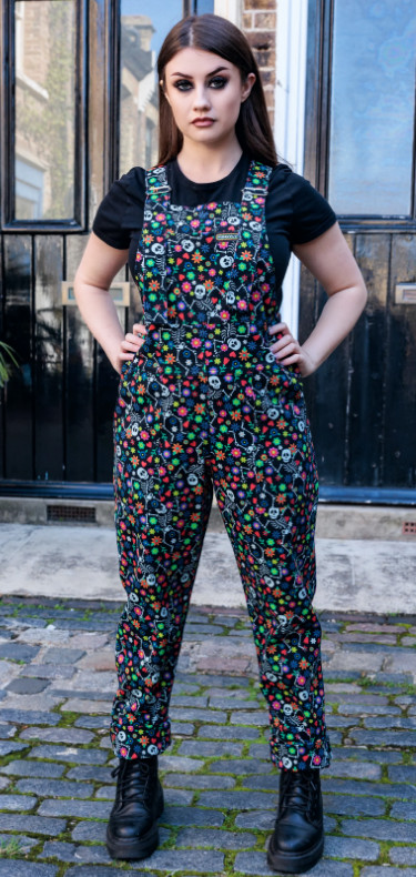 Run&fly 80's/90's Estilo Unisex Grande Negro Boogie Huesos Esqueleto Mono