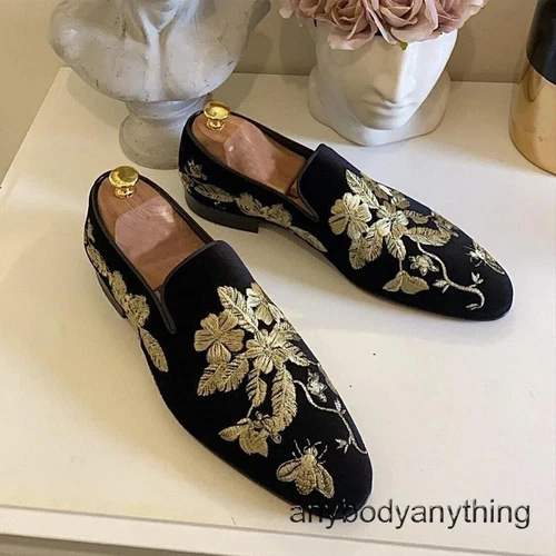 Hombres Moda Ocio Mocasín Negro Dorado Bordado Flor Negocios Bomba Zapatos Planos - Imagen 11 de 25