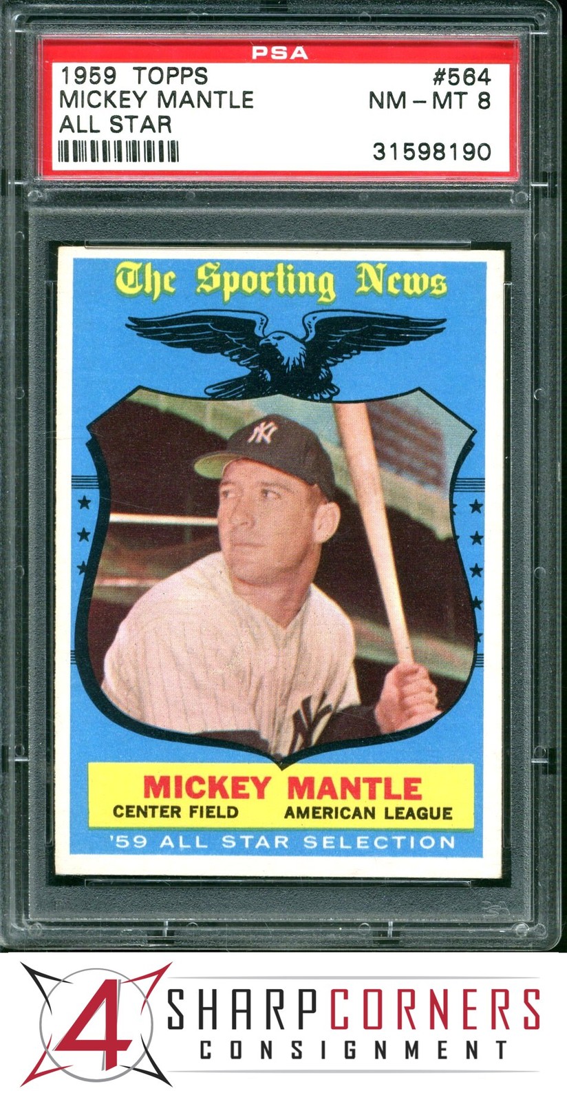 1959 TOPPS ALL-STAR #564 MICKEY MANTLE YANKEES HOF PSA 8
