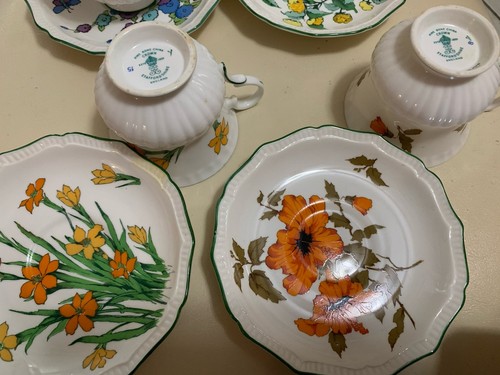 Staffordshire Set of Four Bone China Colorful Floral Design Cups and Saucers - Picture 6 of 12