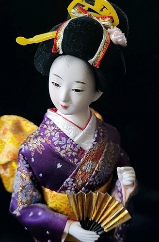 Japanese Kimono Geisha Doll Holding Fan Traditional Folk Craft Japan - Picture 3 of 9