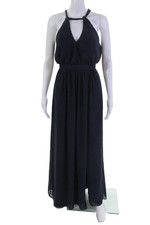 Watters & Watters Womens V-Neck Zippered Sleeveless Maxi-Dress Blue Size 0
