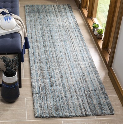 Abstract Collection Runner Rug - 2'6'' x 6', Blue & Multi, Handmade Wool & Vis...