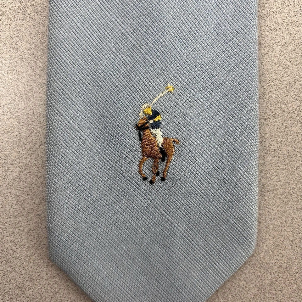 "Corbata Polo Ralph Lauren azul claro 100 % lino hecha a mano logotipo de pony 56""" Foto 4 de 4