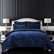 Distressed Velvet Comforter Set, Distressed Velvet Face and Brushed King Navy