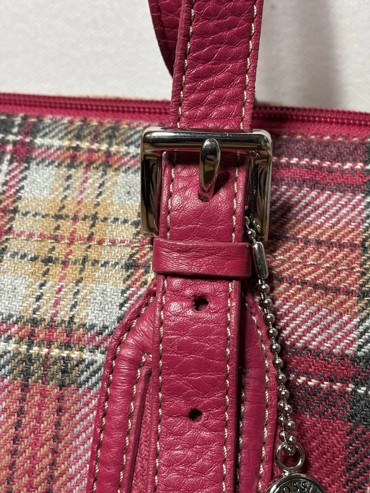 Fossil Women's Plaid Tartan Pink Handbag Hobo Y2K - Image 3 of 4