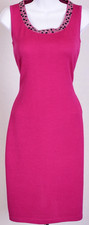 ST JOHN Women's Knit Pink With Studs Crystal Trim Dress Sz 6