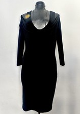 VTG 80s Black Open Shoulder Dress Gold Sun Brooch GLAM GOTH 80s Beauty