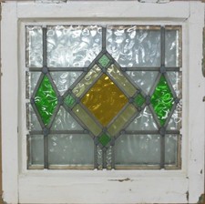 GEOMETRICAL OLD ENGLISH LEADED STAINED GLASS WINDOW 17.25" X 17.5"