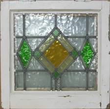 GEOMETRICAL OLD ENGLISH LEADED STAINED GLASS WINDOW 17.25" X 17.5"