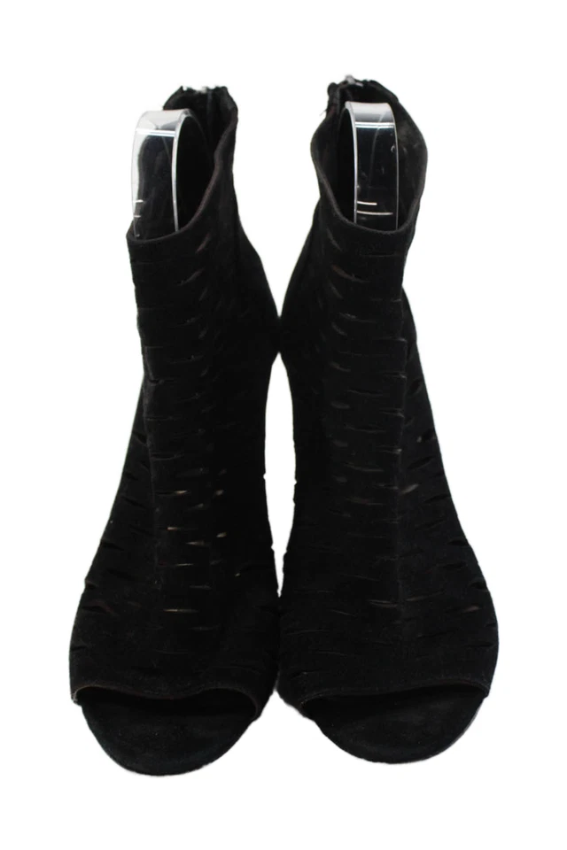 Botines STEVEN BY STEVE MADDEN para mujer con cremallera trasera corte láser punta abierta negros 7,5 Foto 2 de 4