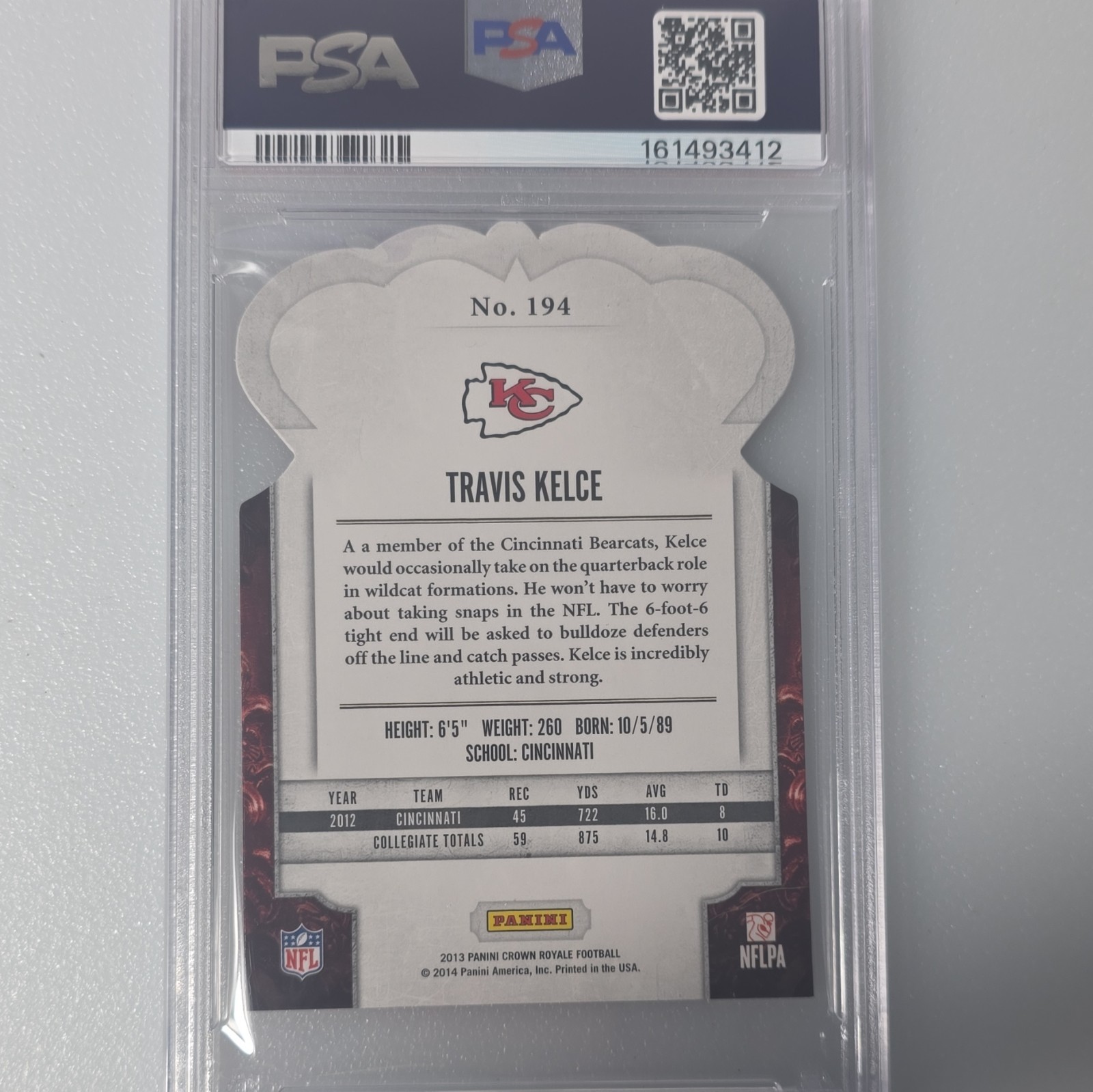 Panini 2013 Crown Royale Travis Kelce #194 Red Die-Cut Crown /99 RC PSA 7 view 2