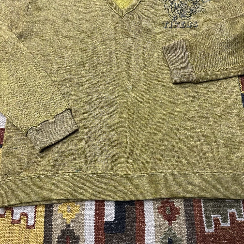 Suéter tejido cuello en V mezcla rayón Clemson Tigers vintage años 60 talla M - mostaza/verde Foto 3 de 4