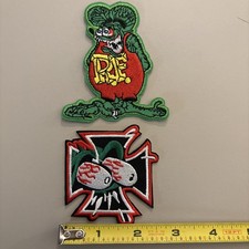 2pc - Rat Fink  Iron Cross Iron on patches Hotrods/Racing/Greaser/Rockabilly