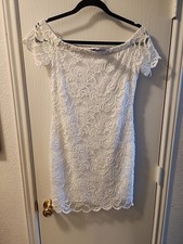 Ambiance White lace off the shoulder mini dress, juniors M NWT STRETCHY SEXY