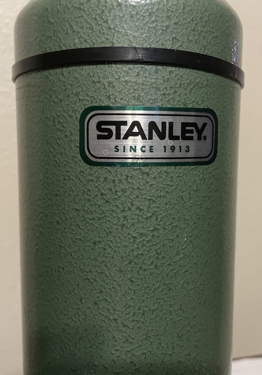 Stanley Thermos Green Vintage Aluminum 1.1 Qt, 1 Liter, W/Cup, No Handle, Used