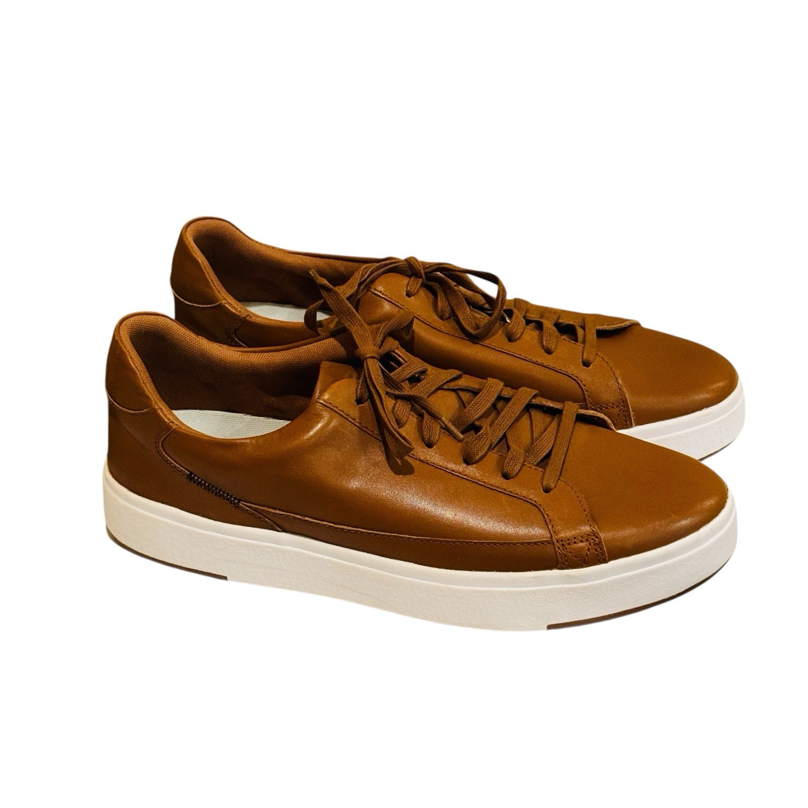 SAOLA Sneakers Kizik pelle bianca suola stringate Vegas cognac nuove senza etichette uomo larghe 13