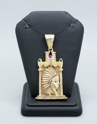 (MA5) 10k Yellow Gold Native American Indian Head Pendant 28.7 Grams 3''x 1-1/2''