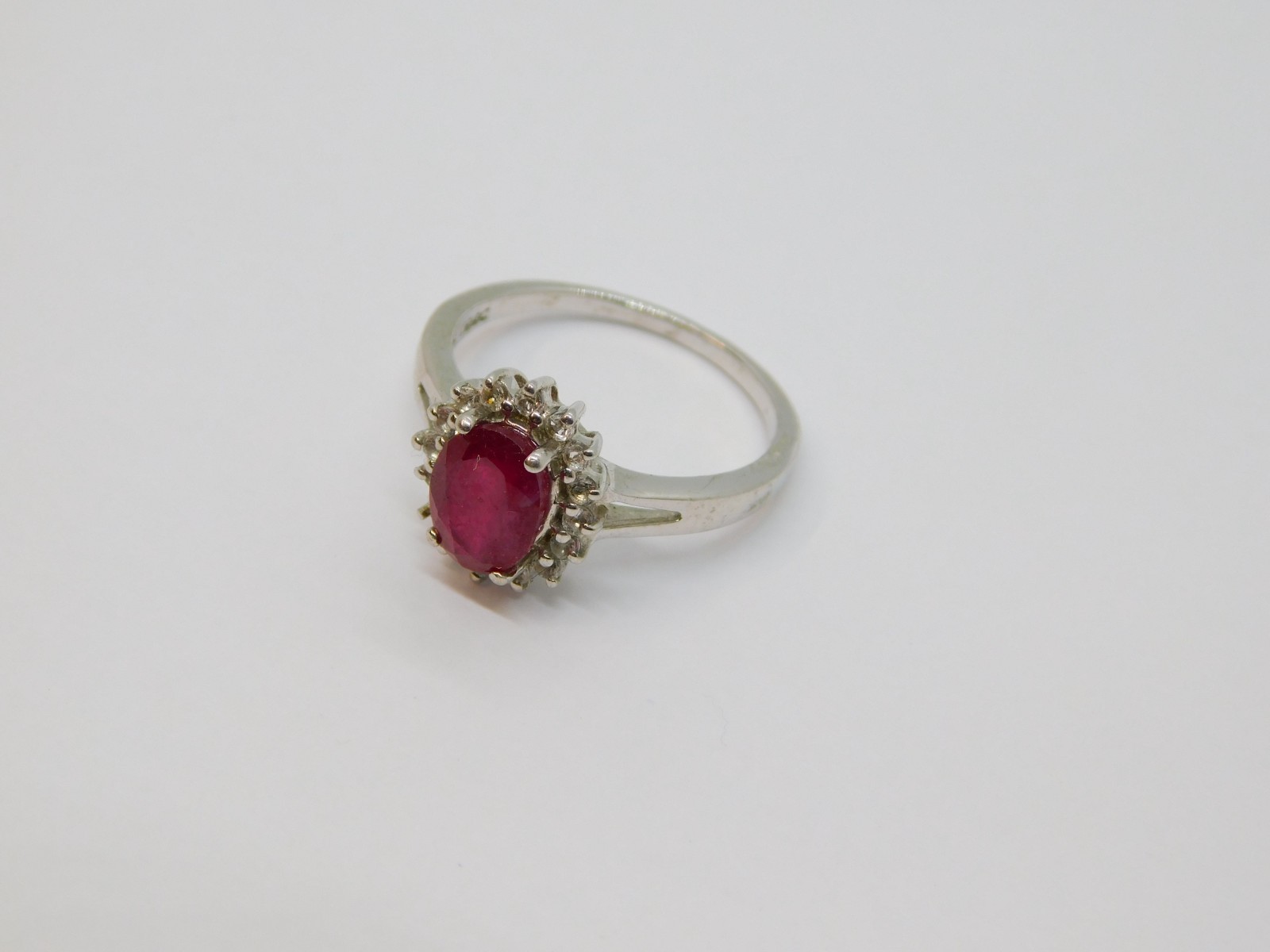 Sterling Silver Oval Ruby & White Sapphire Cluste… - image 3