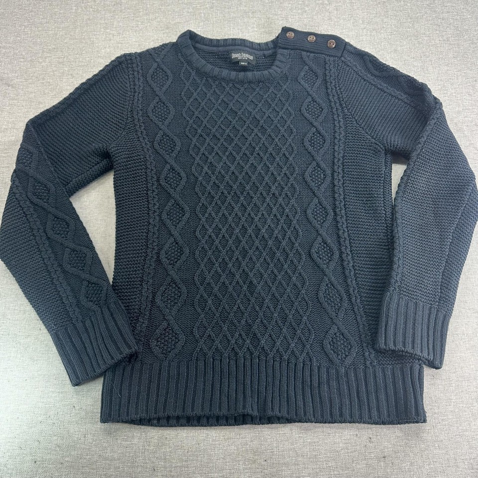 Just Jeans Jumper Womens S Blue Cable Knit Button Crew Neck Heavyweight