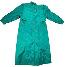 Vintage 80s Chiango by Fleet Street Trench Coat Womens 8 Teal 3/4 Sleeve Retro