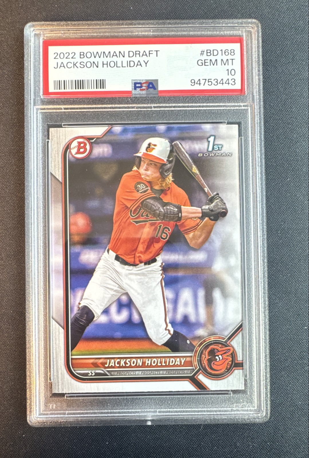2022 Bowman Draft - Jackson Holliday #BD-168 (RC).  PSA 10