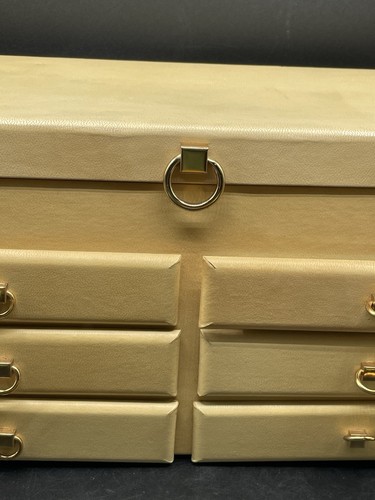 LADY BUXTON LARGE VINTAGE JEWLERY BOX White blue Gold Footed - Picture 9 of 18