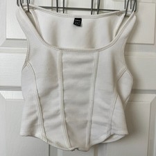 SHEIN White Corset-Style Crop Top - Size Medium - Textured Bustier Tank