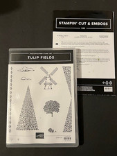 Stampin Up TULIP FIELDS Stamp Set WINDMILL FIELD Dies flowers clouds