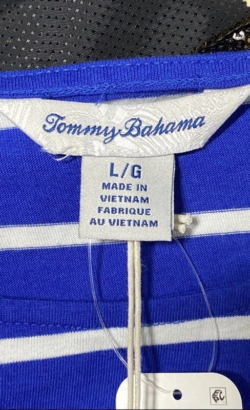 Top Tommy Bahama para mujer azul a rayas una onda u otra con volantes nuevo con etiquetas talla L Foto 3 de 4