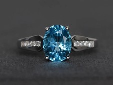Blue Topaz Gemstone 925 Sterling Silver Women Minimal Ring Duty Free