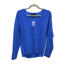Tahari 100 Cashmere Sweater Women  s Medium Blue V-Neck Pullover