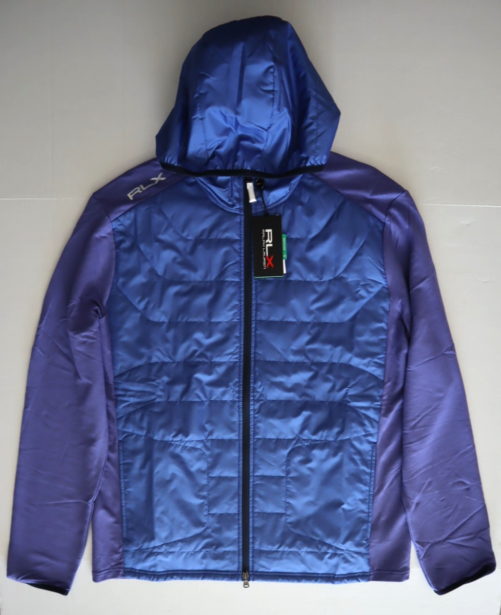 RLX Ralph Lauren Men's Sz L Blue Full Zip Hooded Wool Blend Golf