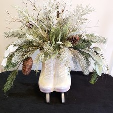 Unusual ice skate winter floral arrangement, ice skate planter, winter flower