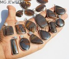 10 Pcs Lot Natural Iron Tiger Eye Gemstone Silver Plated Bezel Pendants MFB1003