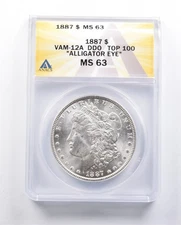 1887 Morgan Silver Dollar VAM-12A DDO Top 100 Alligator Eye MS63 ANACS