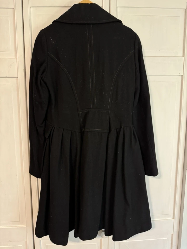 TOPSHOP Princess Fit and Flare Wool Blend Riding Coat Black Size US 8 Gorgeous - Image 3 of 4