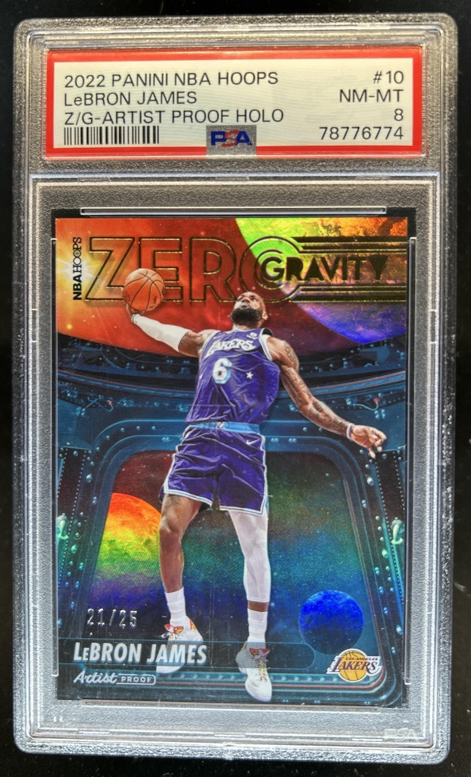 2022-23 Panini Hoops LeBron James Zero Gravity Holo Artist Proof #/25 PSA 8 view 1