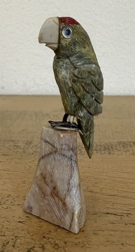 Hand Carved Stone Parrot On Base 3 Inches Tall