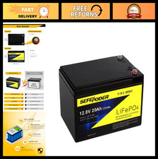 12V 20Ah Lithium LiFePO4 Deep Cycle Battery - 4000 Cycles, 40A BMS, Rechargeable
