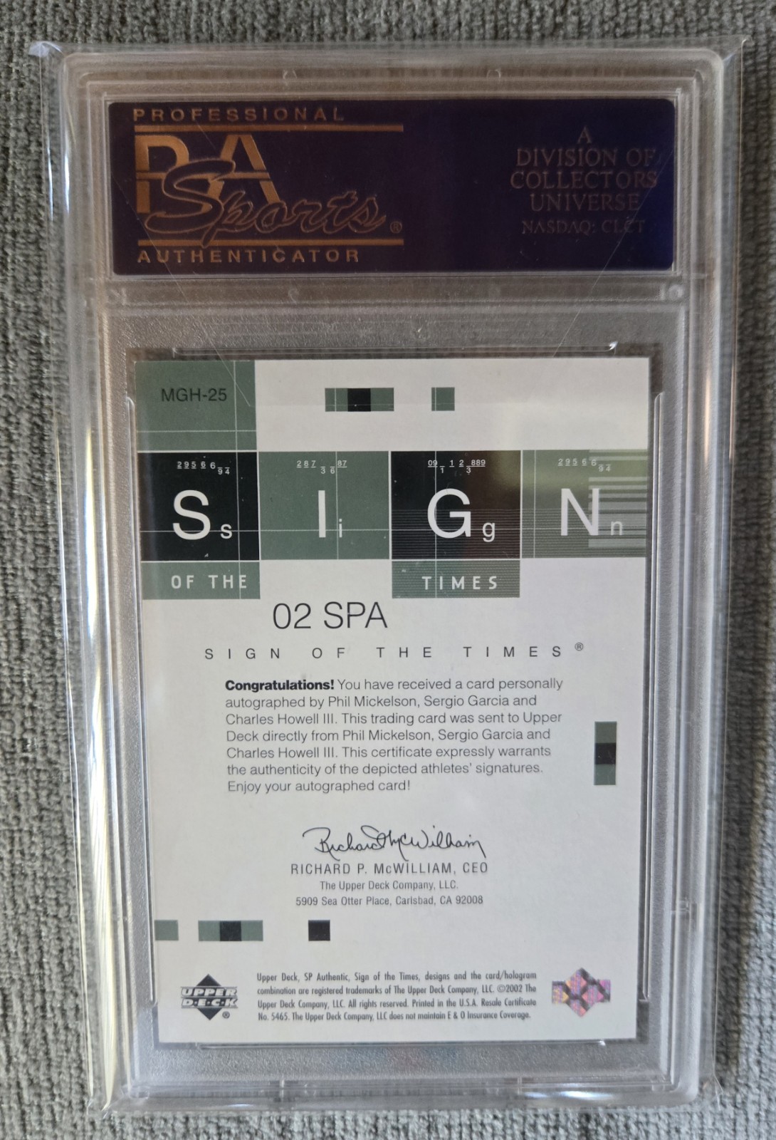 2002 SP AUTHENTIC PHIL MICKELSON/GARCIA #MGH25 AUTO PSA 9 MINT RC ROOKIE/25 view 2