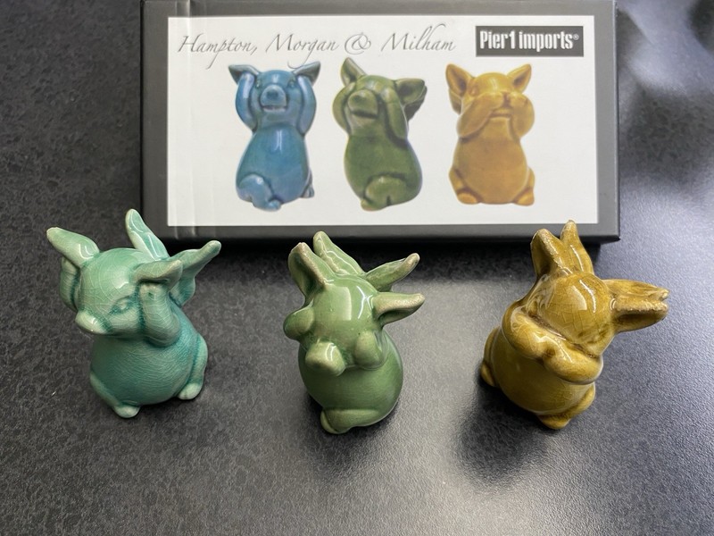 Pigs With Wings Ceramic Figurine Set, Pier 1 Imports, Hear, See, Speak No Evil