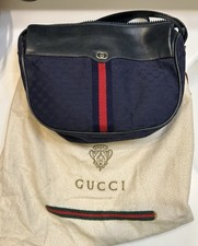 Vintage Gucci GG Canvas Navy Web Stripe Shoulder Bag 67-02-4001 Authentic