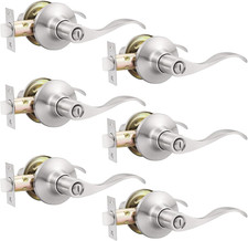 GOBEKOR 6 Pack Privacy Door Levers Brushed Nickel Keyless Modern Wave Handles