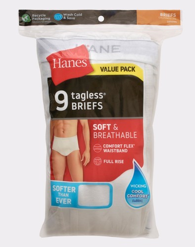Hanes Men Brief 9-Pack Comfort Flex Waistband White FreshIQ ComfortSoft sz S-2XL - 第 2/4 張圖片