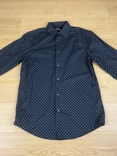 Ben Sherman Blue Long Sleeve Button-Up Shirt – Mod Fit 100% Cotton Polka Dot S