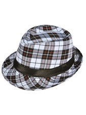Deluxe White Black Red Plaid Pattern Classic Gangster Costume Fashion Fedora Hat